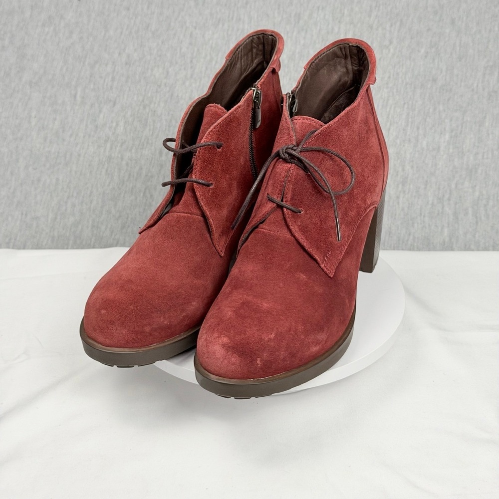 Divarese‎ Burgundy Red Suede Lace Up Side Zip Block Heel Ankle Boots Size 40